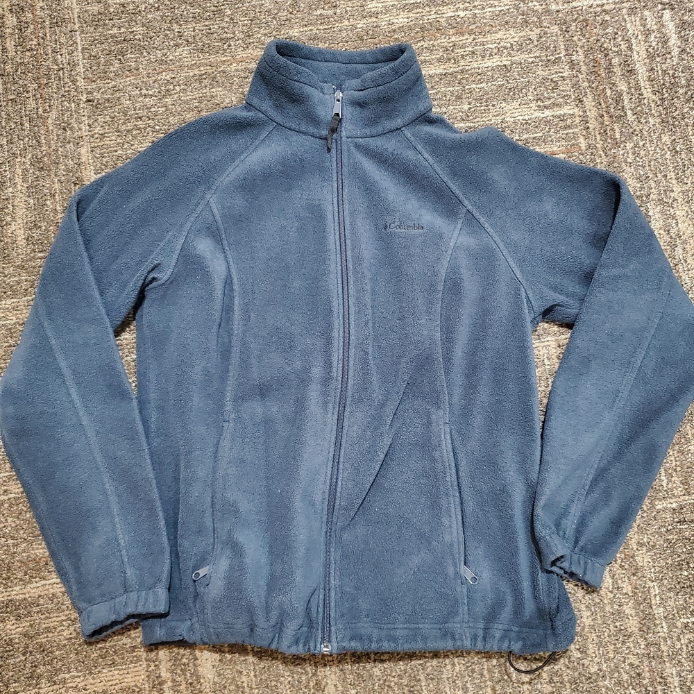 Columbia Full Zip Fleece Sweatshirt Womans Large Outdoors Hiking Fuzzy Warm Blue